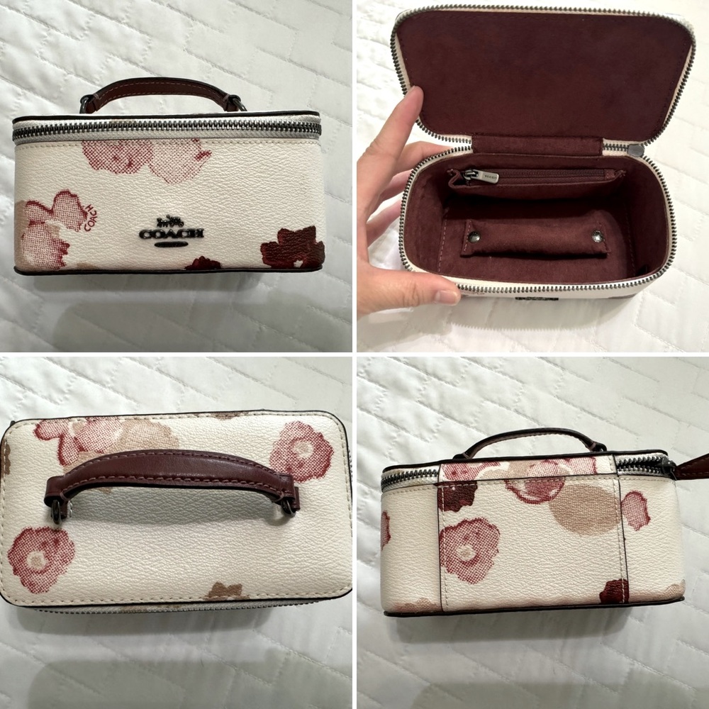COACH floral jewelry box off white and burgundy